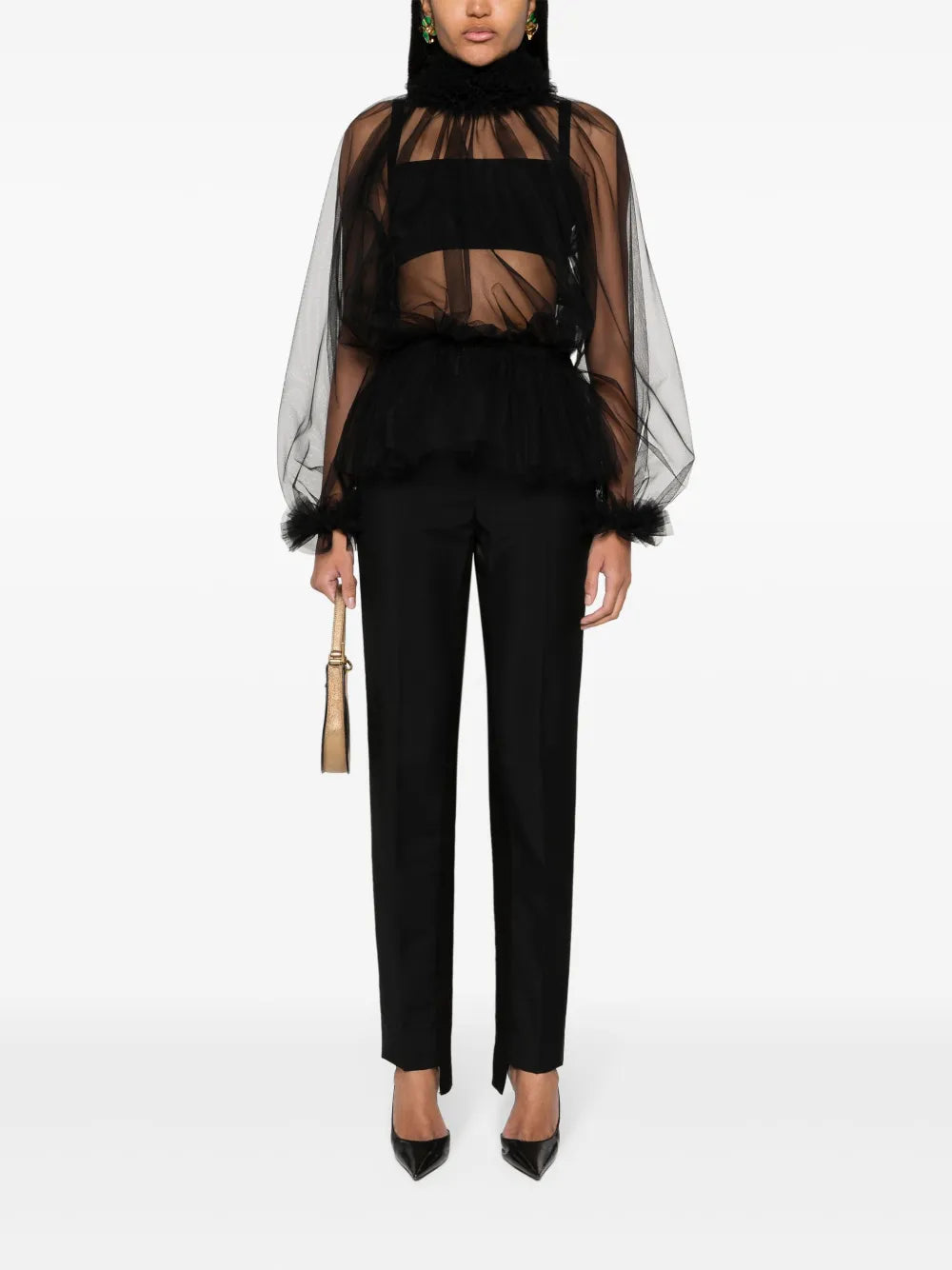 Ruffle-Trim Tulle Blouse