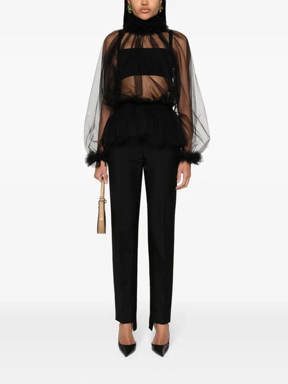 Ruffle-Trim Tulle Blouse