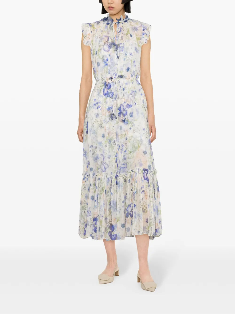 Garden-Print Flared Maxi Dress