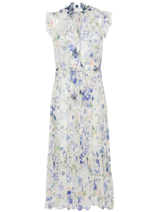 Garden-Print Flared Maxi Dress