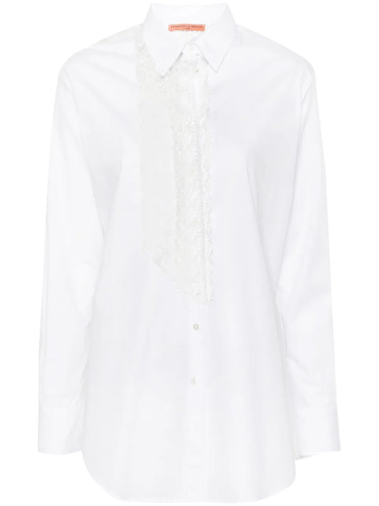 Lace-Panels Cotton Shirt