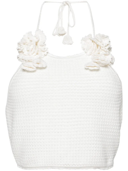 Floral-Appliqué Halterneck Tank Top