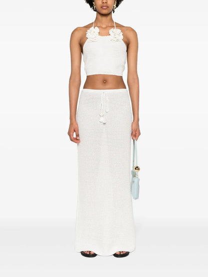 Floral-Appliqué Halterneck Tank Top
