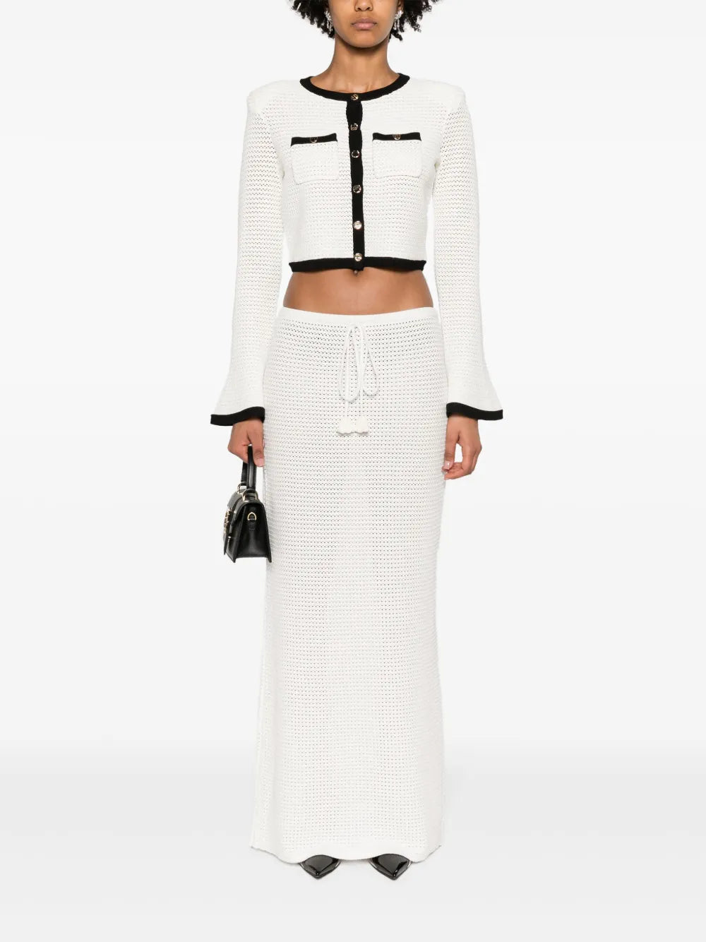 Pointelle-Knit Cropped Cardigan