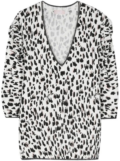 Animal-Print V-Neck Knit Top