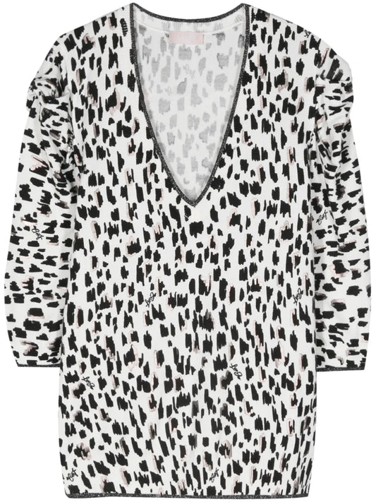 Animal-Print V-Neck Knit Top