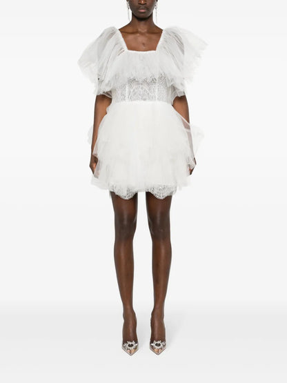 Floral-Embroidered Tulle Minidress