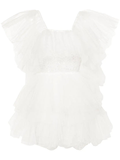 Floral-Embroidered Tulle Minidress