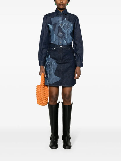 Rose-Print Denim Shirt