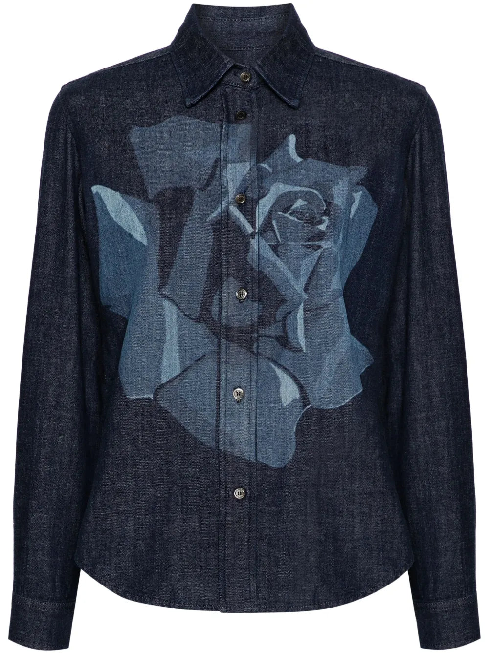 Rose-Print Denim Shirt
