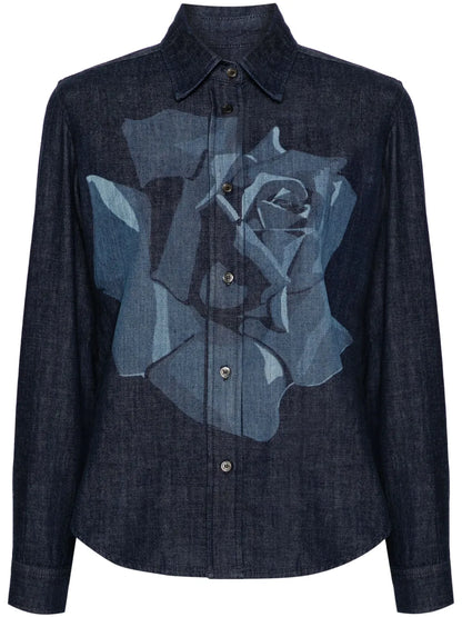Rose-Print Denim Shirt