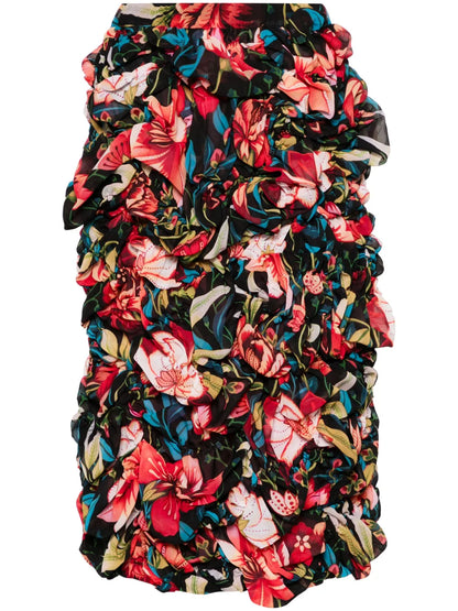 Floral-Print Ruched Midi Skirt