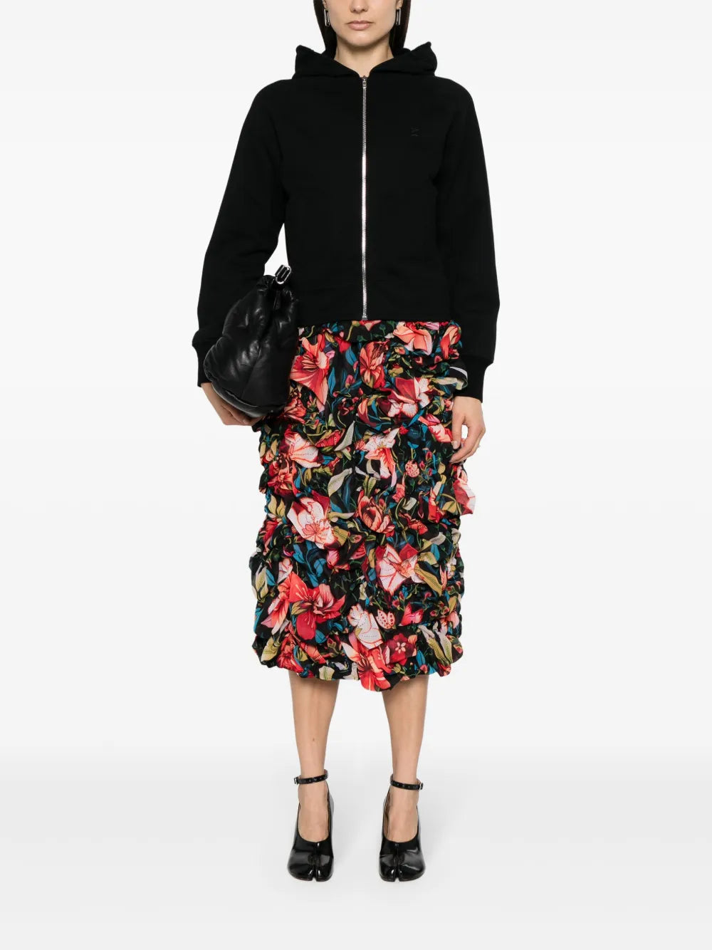 Floral-Print Ruched Midi Skirt