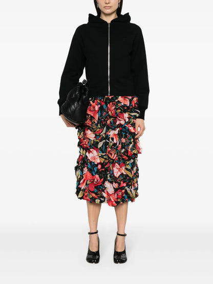 Floral-Print Ruched Midi Skirt