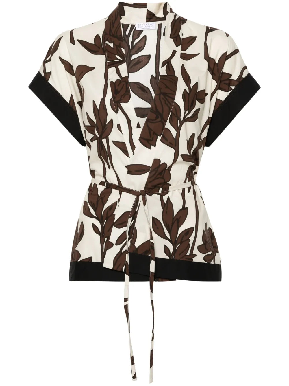 Leaf-Print Cotton Blouse