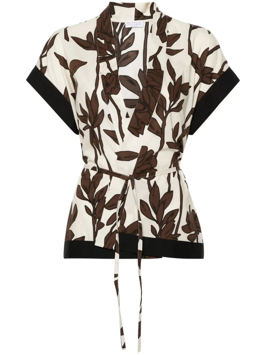 Leaf-Print Cotton Blouse