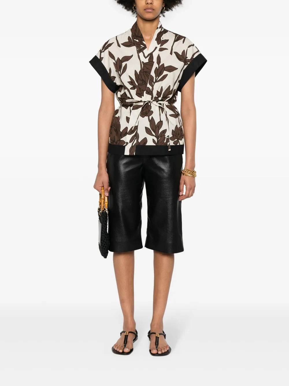 Leaf-Print Cotton Blouse