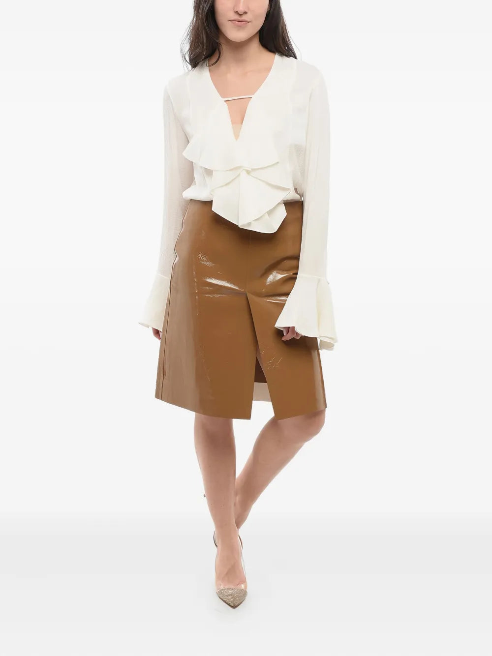 Split-Hem Leather Skirt