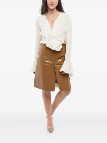 Split-Hem Leather Skirt