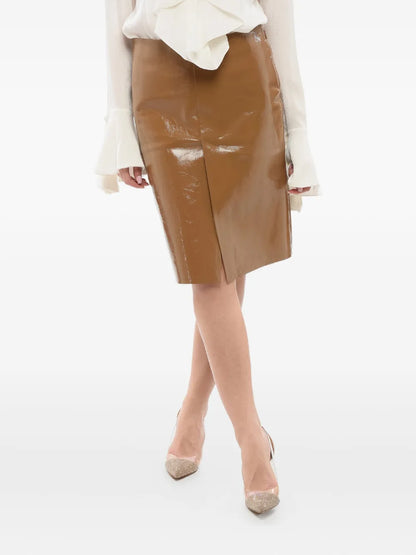 Split-Hem Leather Skirt