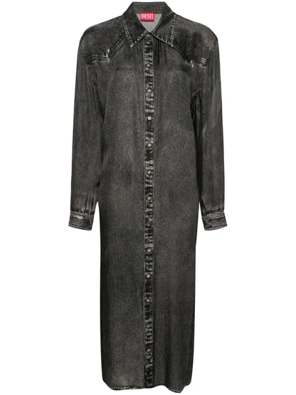 Denim-Print Twill Shirtdress