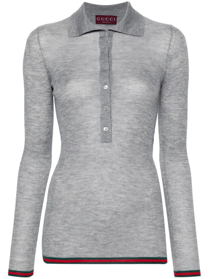 Fine-Knit Polo-Collar Jumper