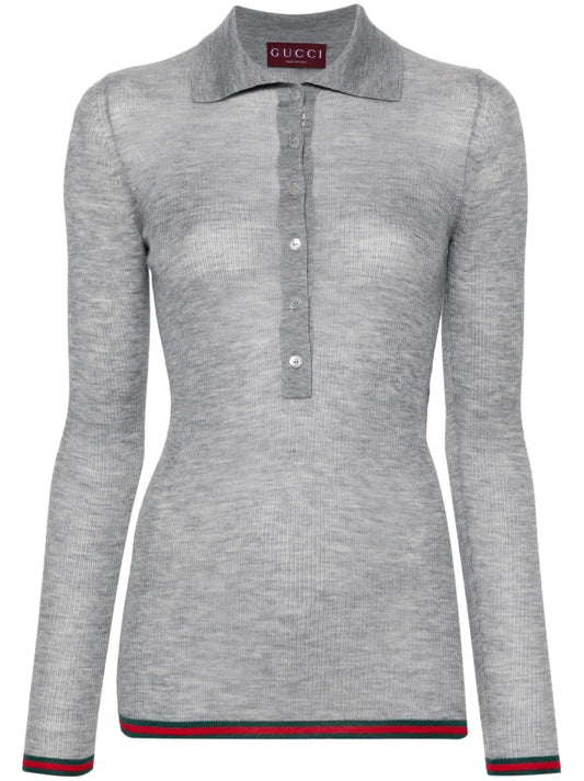 Fine-Knit Polo-Collar Jumper