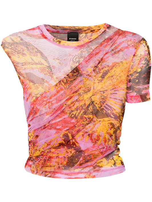 Abstract-Print Asymmetric Blouse