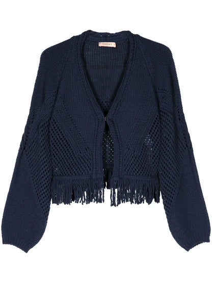 Fringed Open-Knit Cardigan