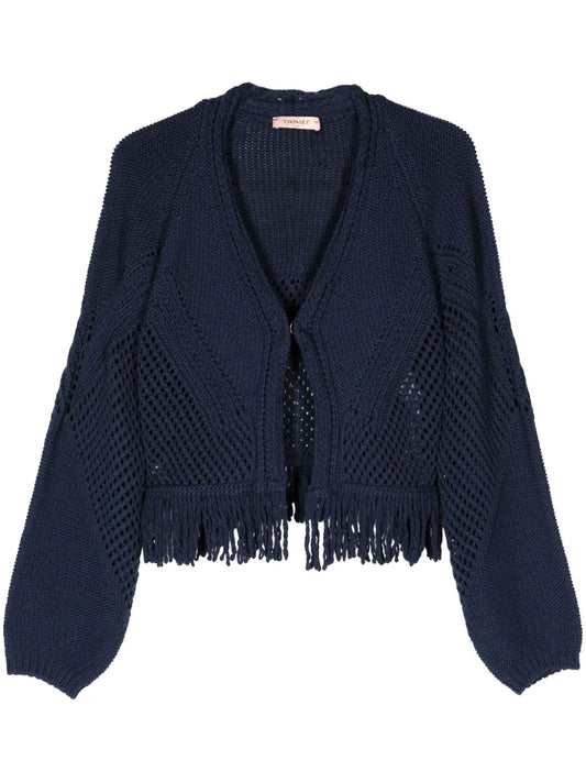 Fringed Open-Knit Cardigan