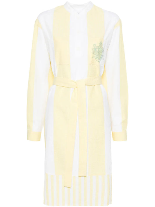 Belted Seersucker Midi Dress