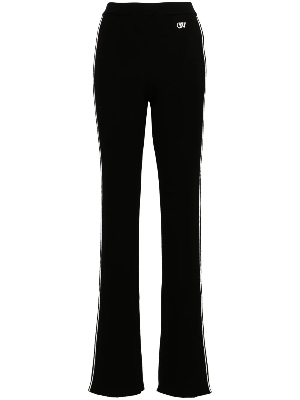 Side-Stripe Ribbed Flared Trousers