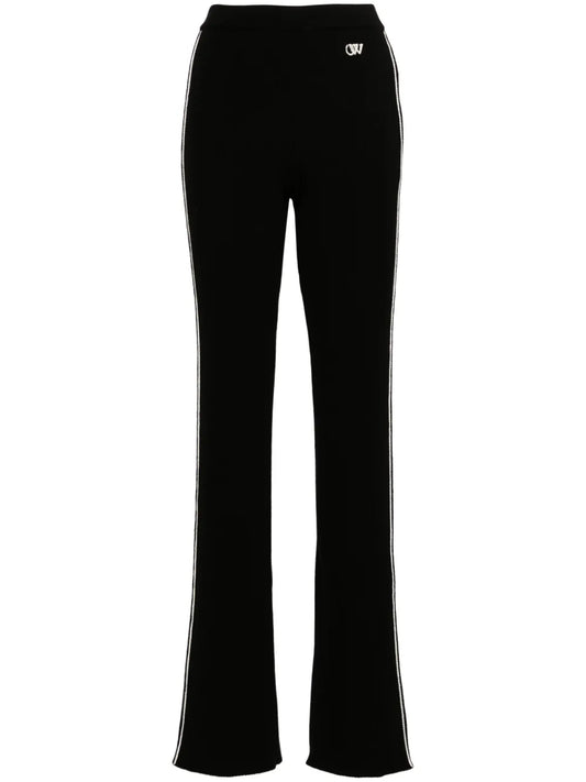 Side-Stripe Ribbed Flared Trousers
