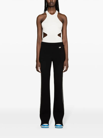 Side-Stripe Ribbed Flared Trousers