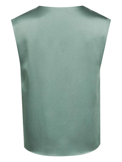V-Neck Sleeveless Satin Blouse