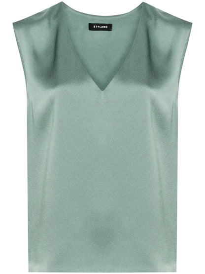 V-Neck Sleeveless Satin Blouse