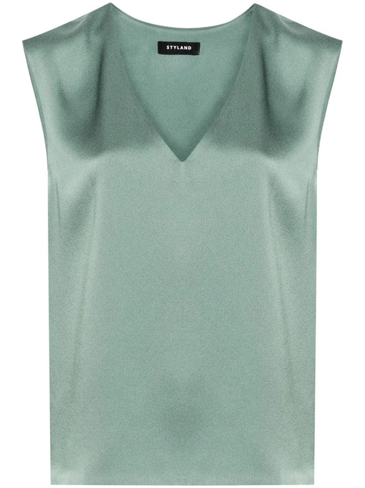 V-Neck Sleeveless Satin Blouse