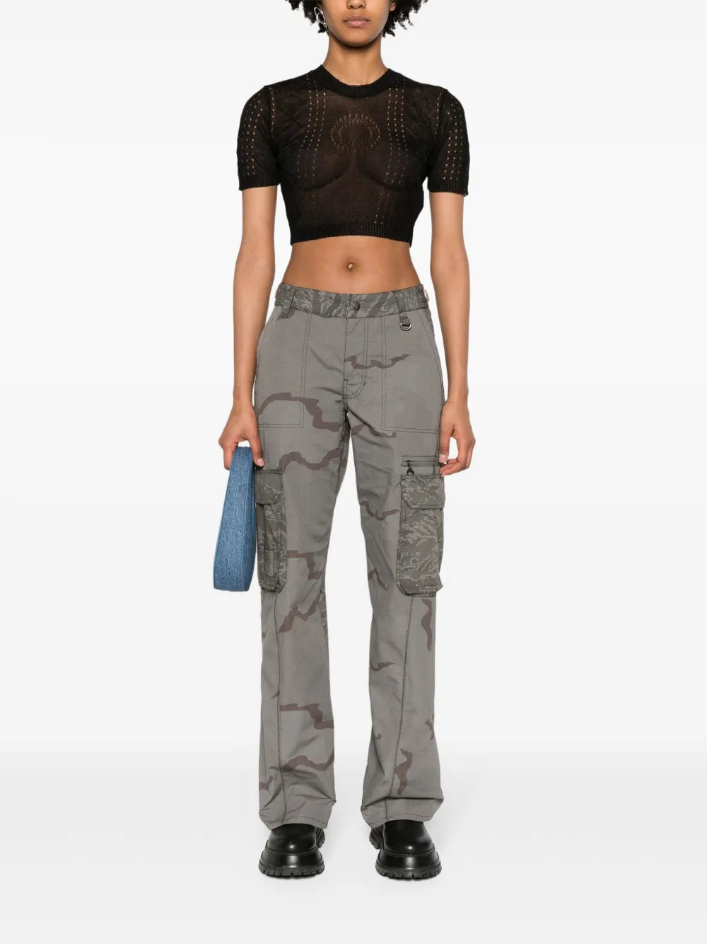 Pointelle-Knit Cropped Blouse