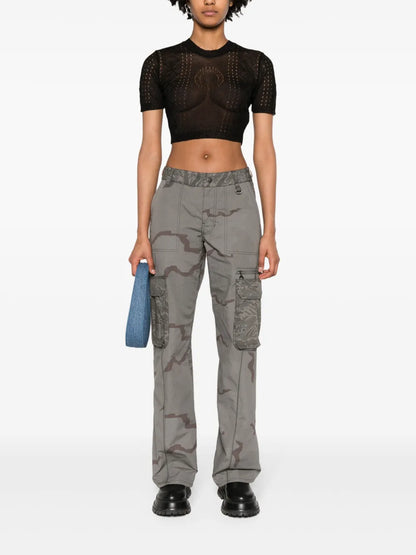 Pointelle-Knit Cropped Blouse