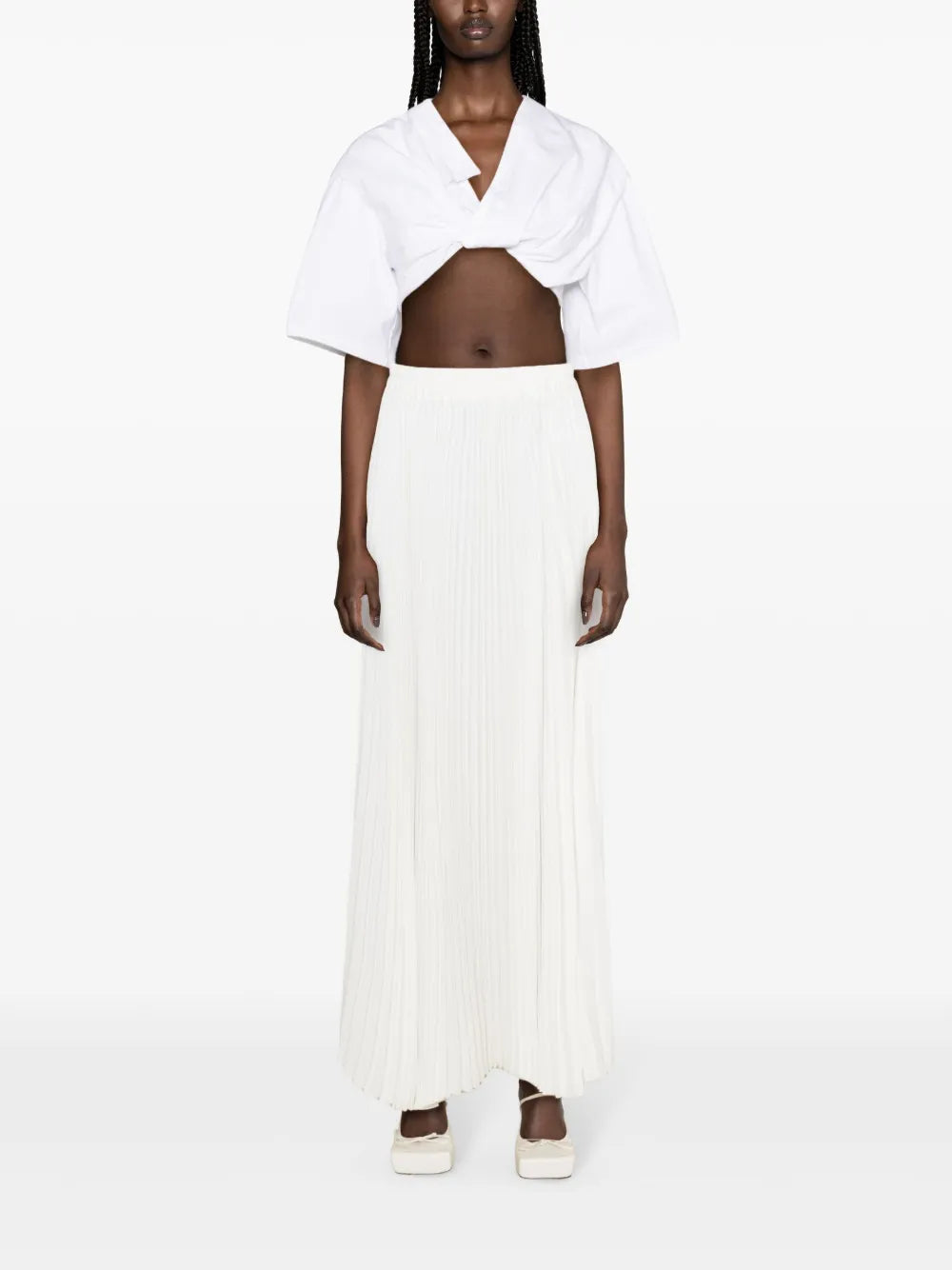 High-Waist Pleated Midi Skirt