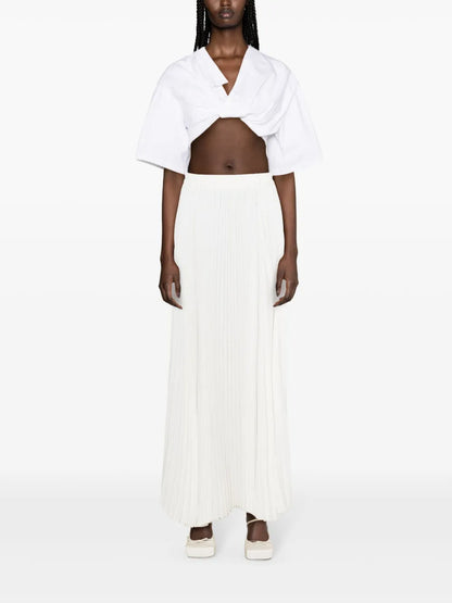 High-Waist Pleated Midi Skirt