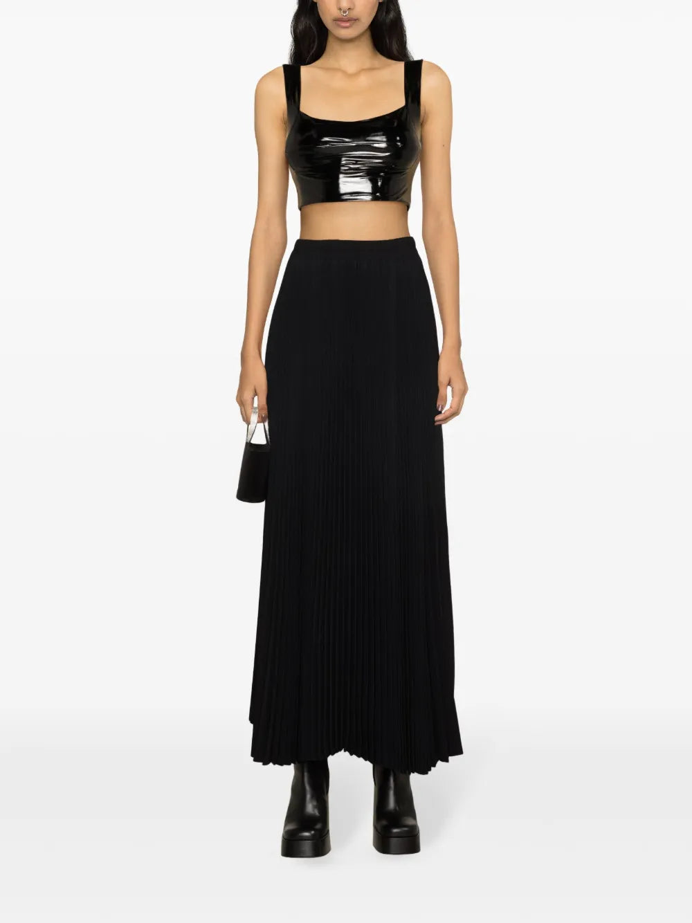 High-Waist Pleated Midi Skirt