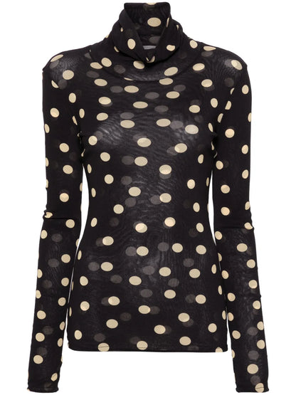 Polka Dot Roll-Neck Blouse