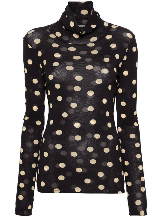 Polka Dot Roll-Neck Blouse