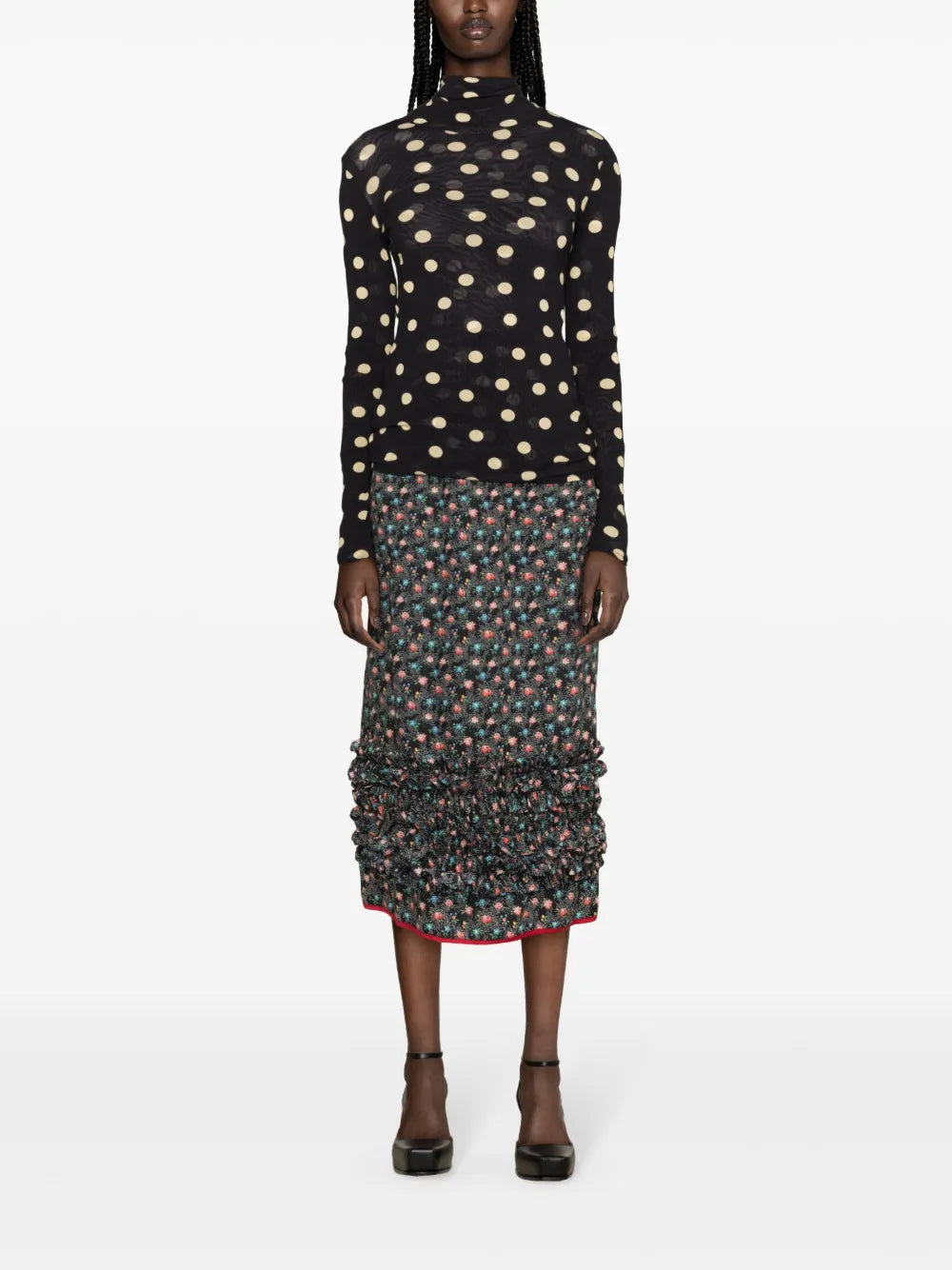 Polka Dot Roll-Neck Blouse