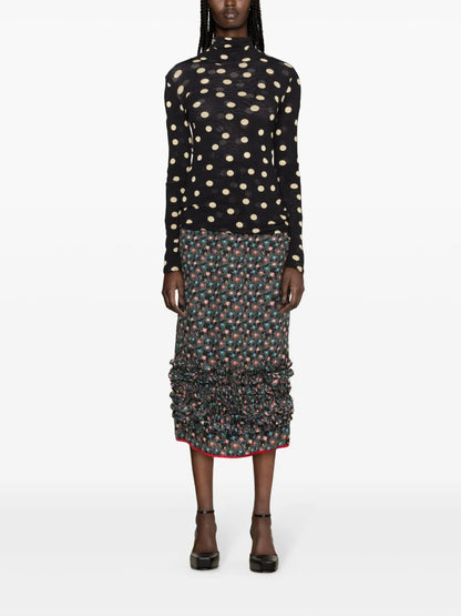 Polka Dot Roll-Neck Blouse