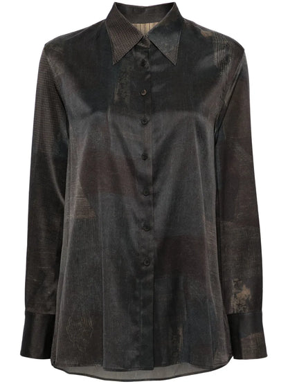 Abstract-Print Satin Shirt