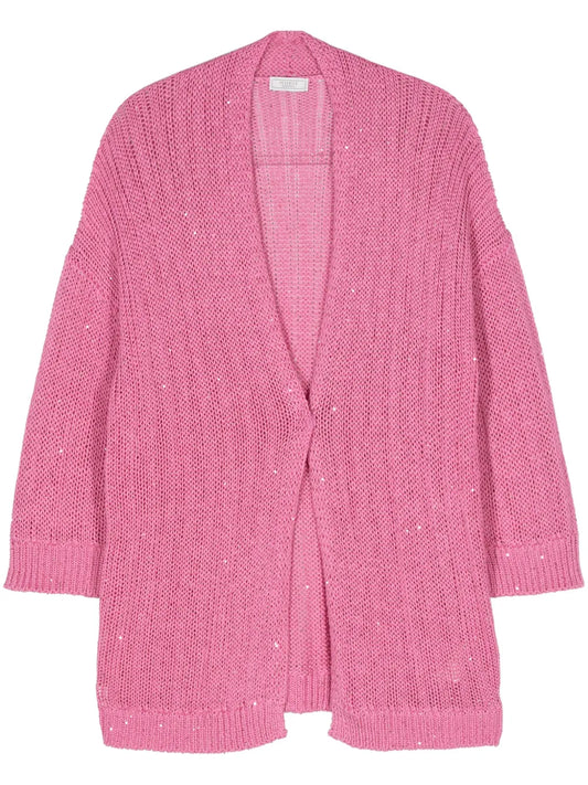 Sequin-Detail Open-Knit Cardigan
