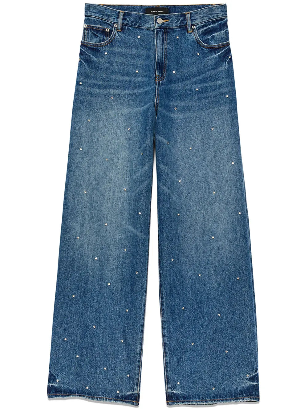 Rhinestone-Embellished Wide-Leg Jeans