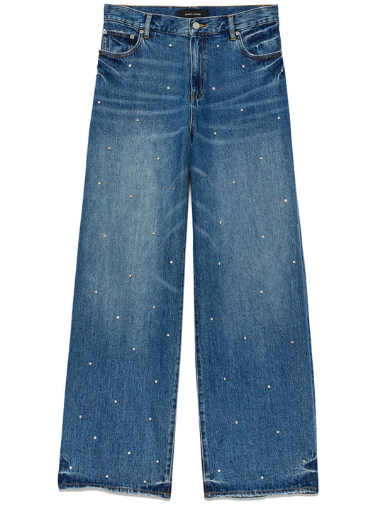 Rhinestone-Embellished Wide-Leg Jeans